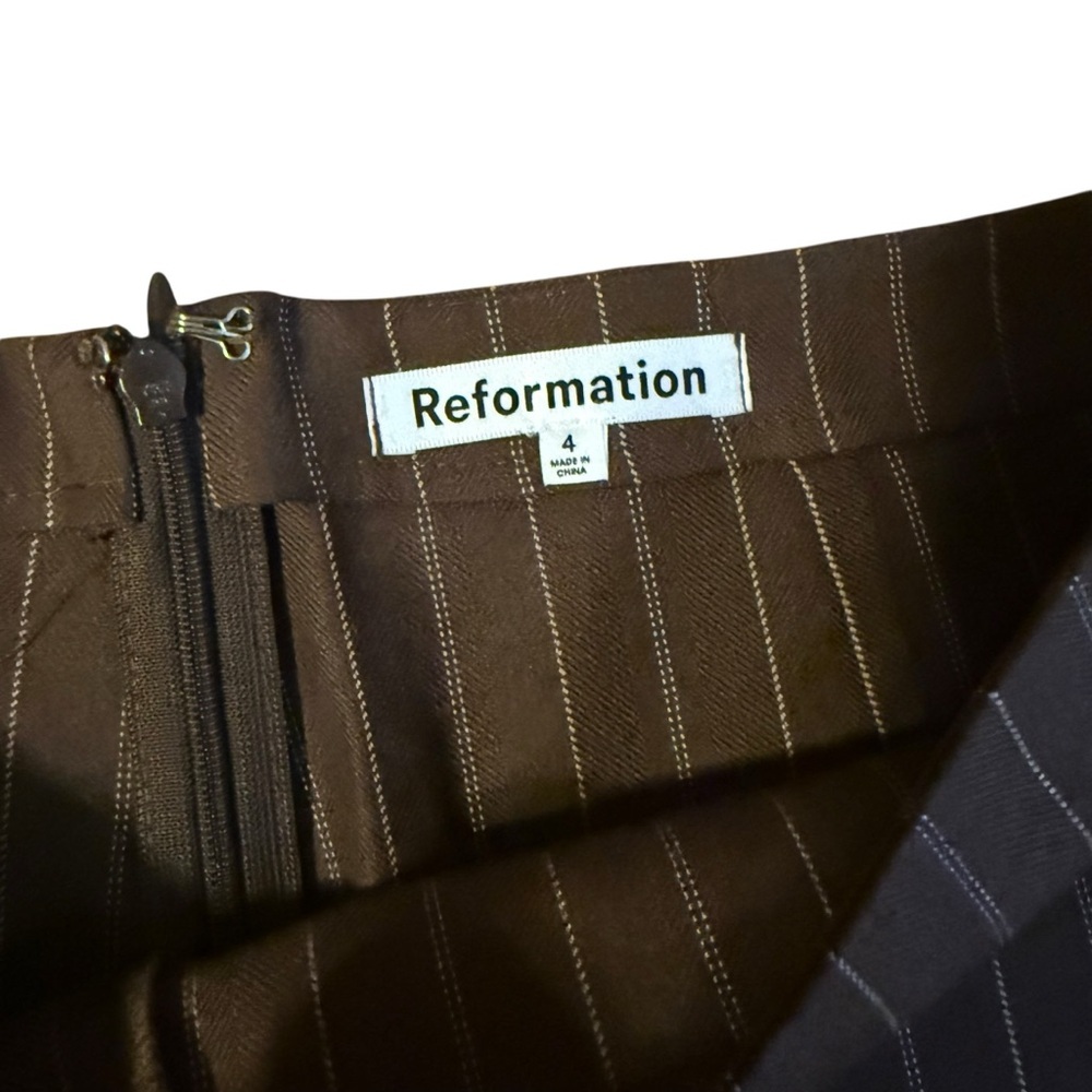Reformation Cohen Wide Leg Wool Blend Striped Pants Brown Size 4 - Picture 6 of 7